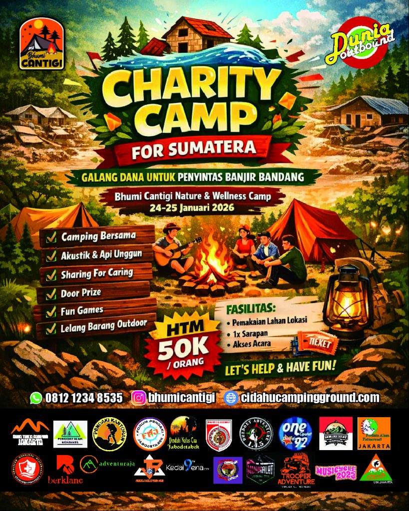 donasi korban banjir bandang sumatera, penggalangan dana korban banjir sumatera, kegiatan amal untuk korban banjir sumatera, charity camp untuk korban banjir bandang, camping sambil donasi korban bencana, cara ikut charity camp sumatera, pendaftaran charity camp komunitas, charity camp komunitas pecinta alam, kegiatan camping bareng komunitas, event komunitas outdoor januari 2026
